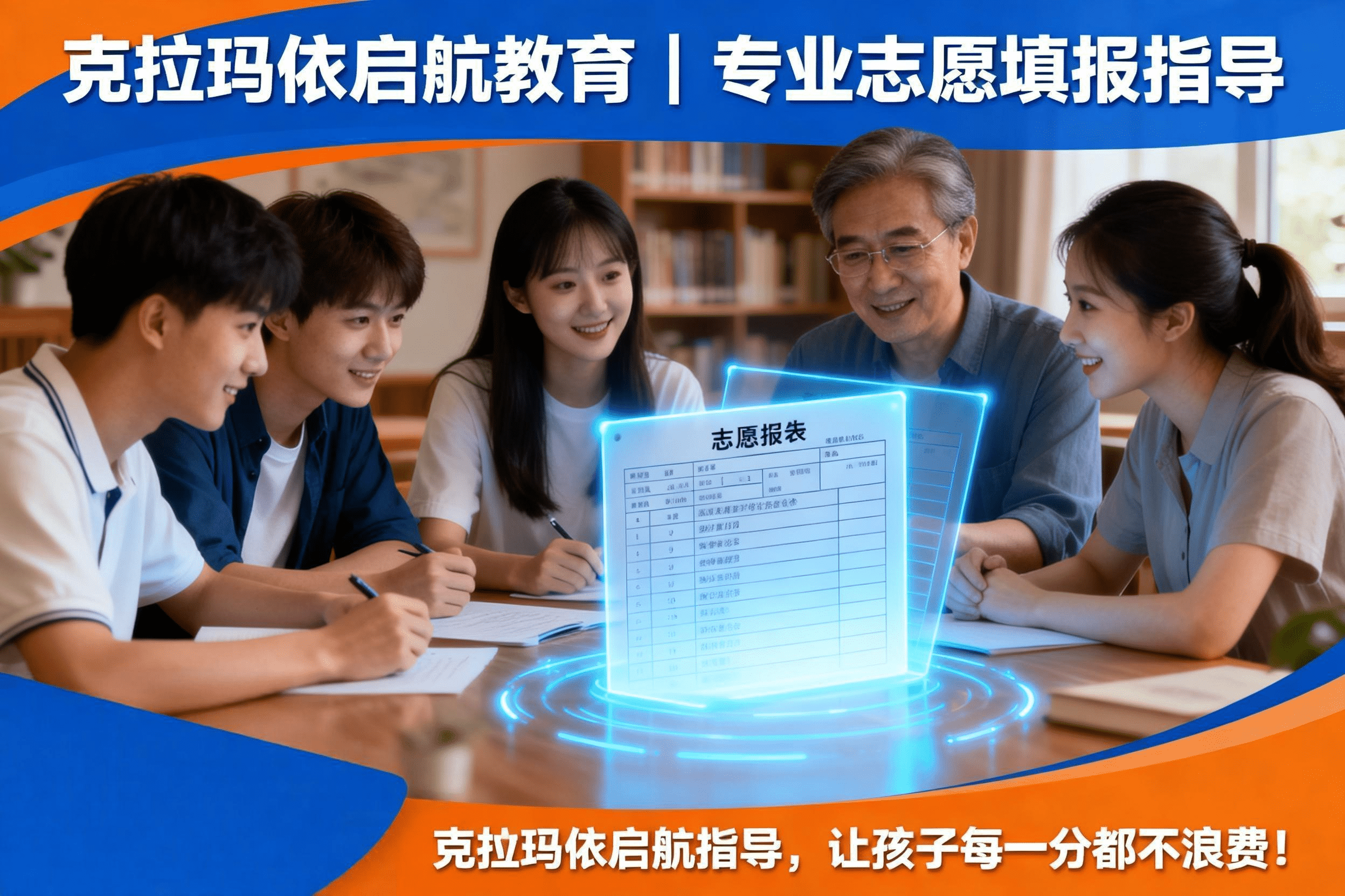 jimeng-2026-04-30-7693-克拉玛依启航教育志愿填报指导封面，标题为“克拉玛依启航教育｜专业志愿填报指导，让..._new.png